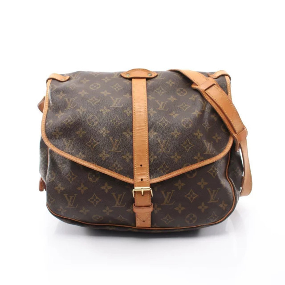 Louis Vuitton Saumur Monogram Shoulder Bag Canvas Leather Brown